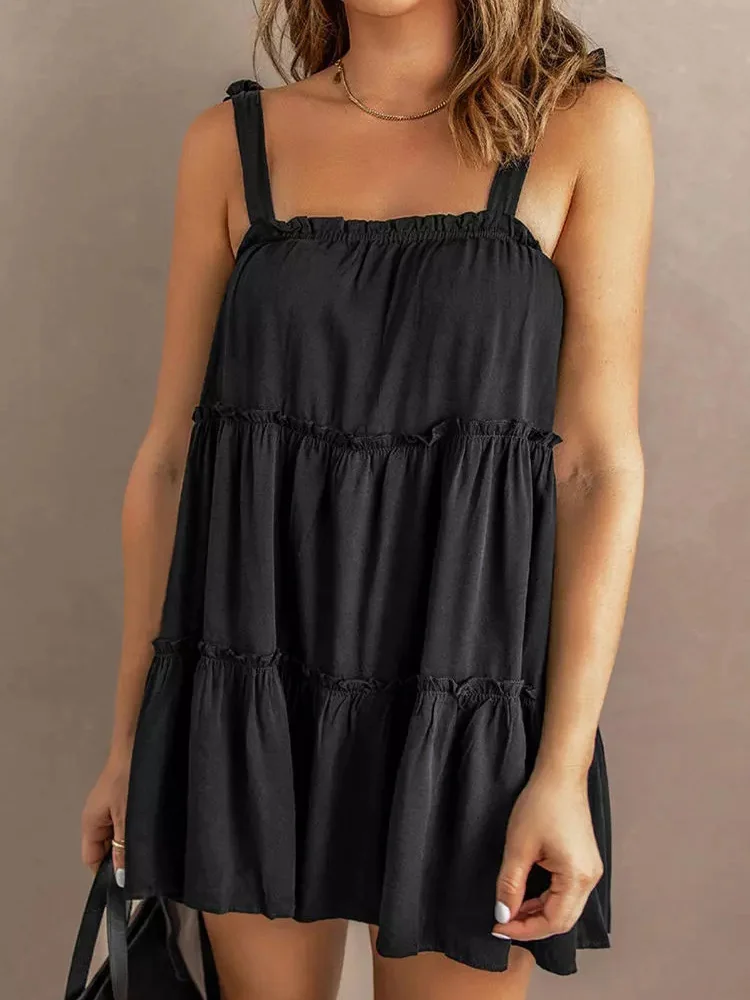 

Ruffled Tie Spaghetti Strap Mini Dress Sexy Sleeveless Dresses For Women 2022 New Club Party Sundress Robe