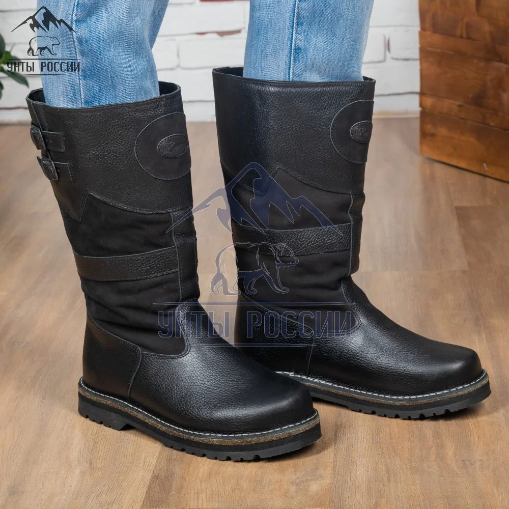 Монголки мужские натуральные высокие коричневые войлочнорезиновая подошва