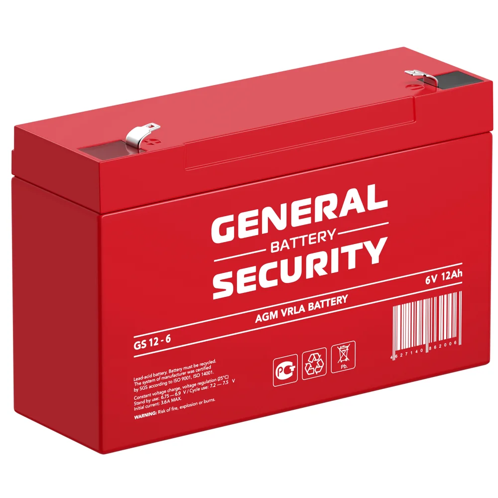 Свинцово-кислотный аккумулятор General Security GS 12-6 (6 В 12 Ач) для систем охраны/пожарной