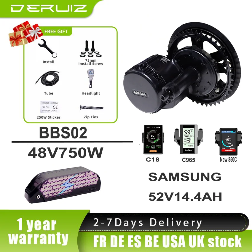 

Motor Bafang BBS02B 48V 750W BBS02 8Fun Motor Mid Drive Ebike Motor Electric Bike Conversion Kit With Battery