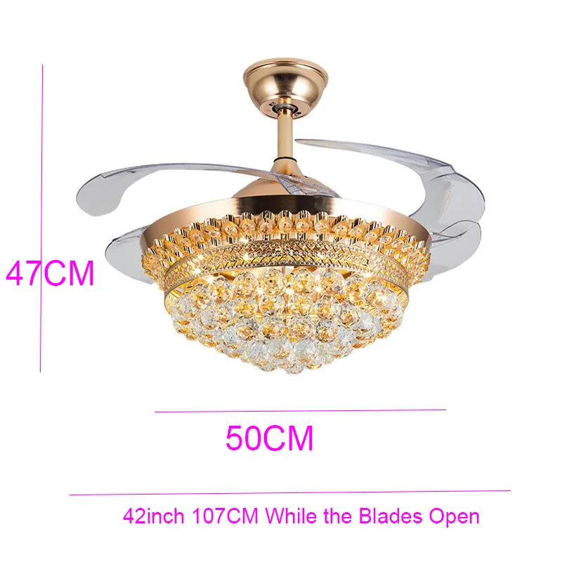 Роскошный светодиодный потолочный вентилятор с золотым кристаллом и подсветкой