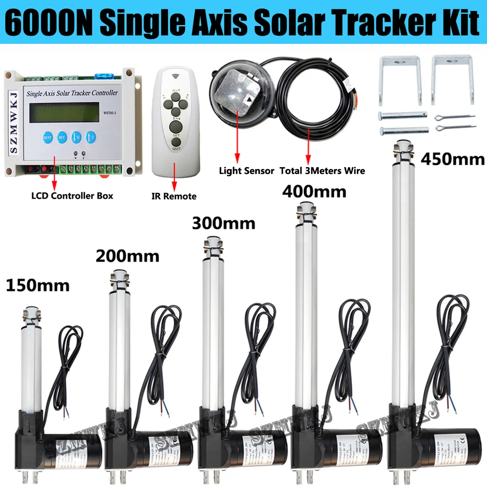 150/200/300/400/450mm Stroke Linear Actuator 6000N 12V DC Motor &LCD Single Axis Solar Tracker Controller DIY Solar Panel System