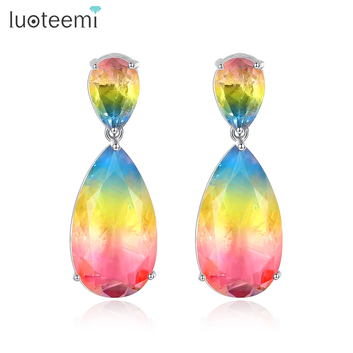 

LUOTEEMI Fashion Rainbow Water Drop Dangle Earrings for Women Wedding Party Colorful Fashion Jewelry Oorbellen Christmas Gift