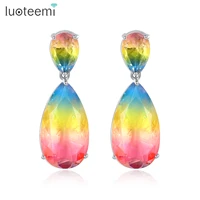 luoteemi fashion rainbow water drop dangle earrings for women wedding party colorful fashion jewelry oorbellen christmas gift