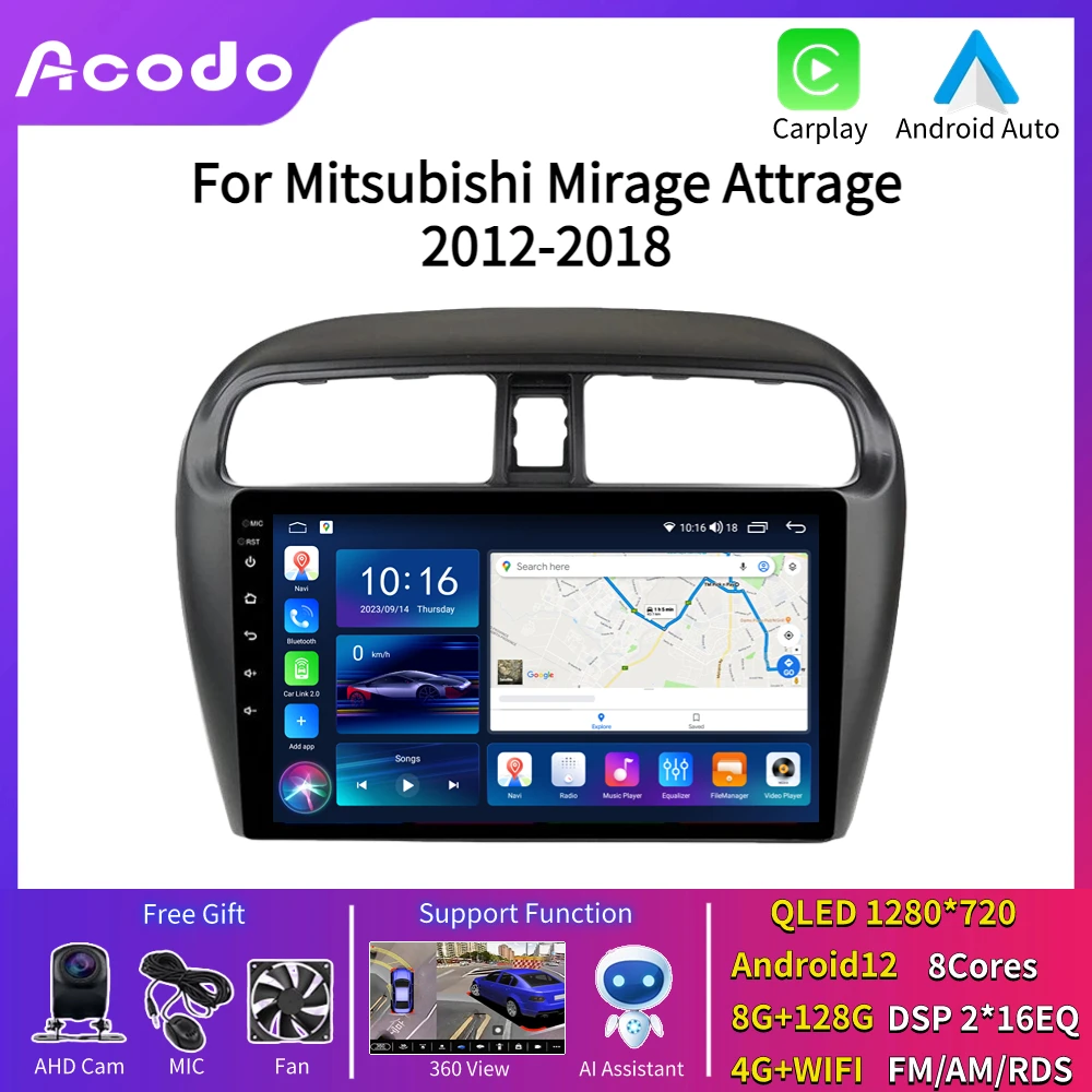 

Car Radio Screen Stereo Acodo For Mitsubishi Mirage Attrage 2012 - 2018 2 Din Android Player IPS Carplay GPS Video Output SWC