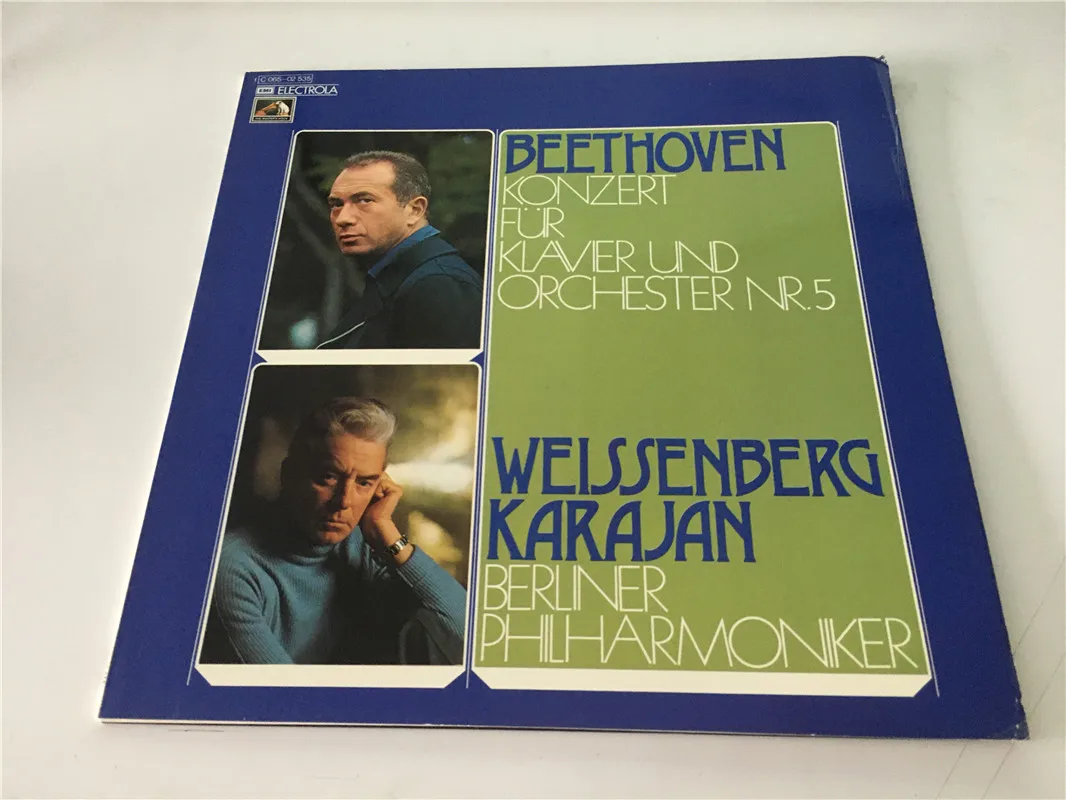 Old 33 RPM 12 inch 30 cm Vinyl Records LP Disc Karajan Conductor Weisenberg Beethoven Piano Concerto World Classic Music Used