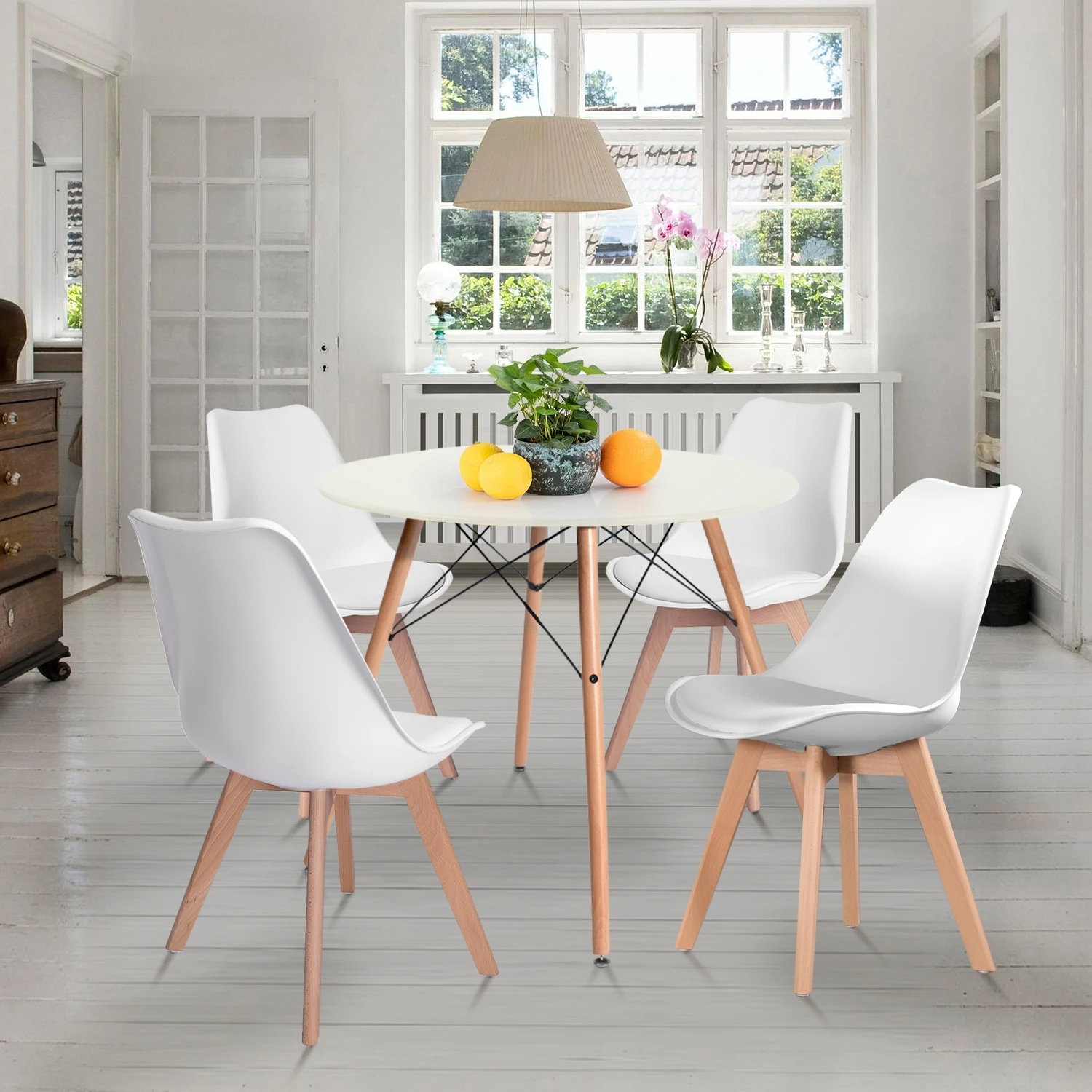 

4Pcs/Set Shell Chairs PU Designer Dining Chair Dining Room Furniture DSW Side Chair with Solid Wood Leg for Kitchent Dining Room