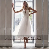 HERBURN Simple Pastrol Wedding Dresses Sleeveless Lace Up Made To Order Bow V-Neck Vestidos De Novia Brautmode Robe Mariee