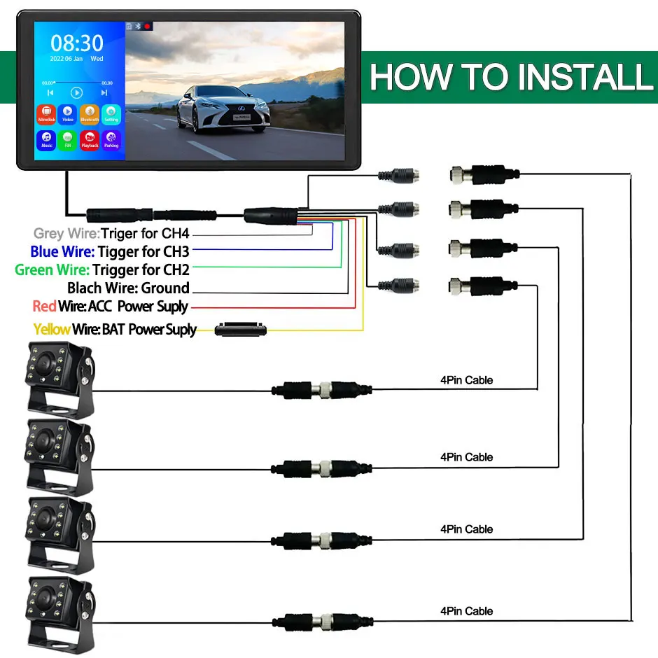 4 7-дюймовый 4-канальный раздельный экран для автомобиля MP4 DVR видеорегистратор