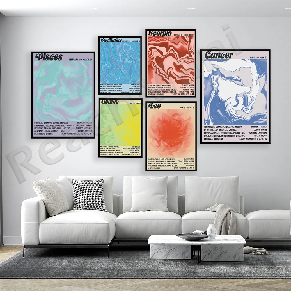 

Знаки зодиака, астрология, градиент цвета, настенная Картина на холсте, скандинавские плакаты и принты для гостиной, декоративная картина