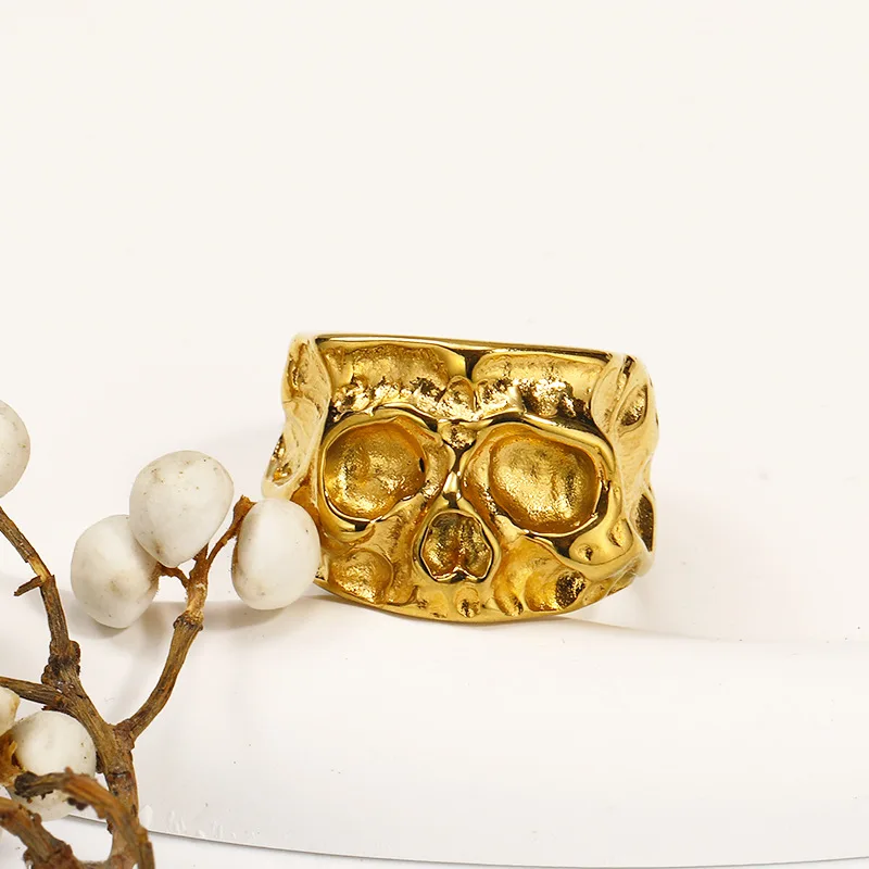 

2023 New Style Skeleton Skull Rings For Women Unisex High Quality Gold Color Stainless Steel Waterproof Jewelry Free Shipping