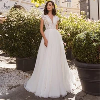 elegant a line wedding dresses 2022 for women lace appliques bride dress illusion button backless bridal gown vestido de novia