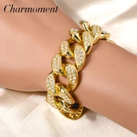 charmoment cuban link tide card high quality zinc bracelets for men and women punk curb chain on the hand jewelry