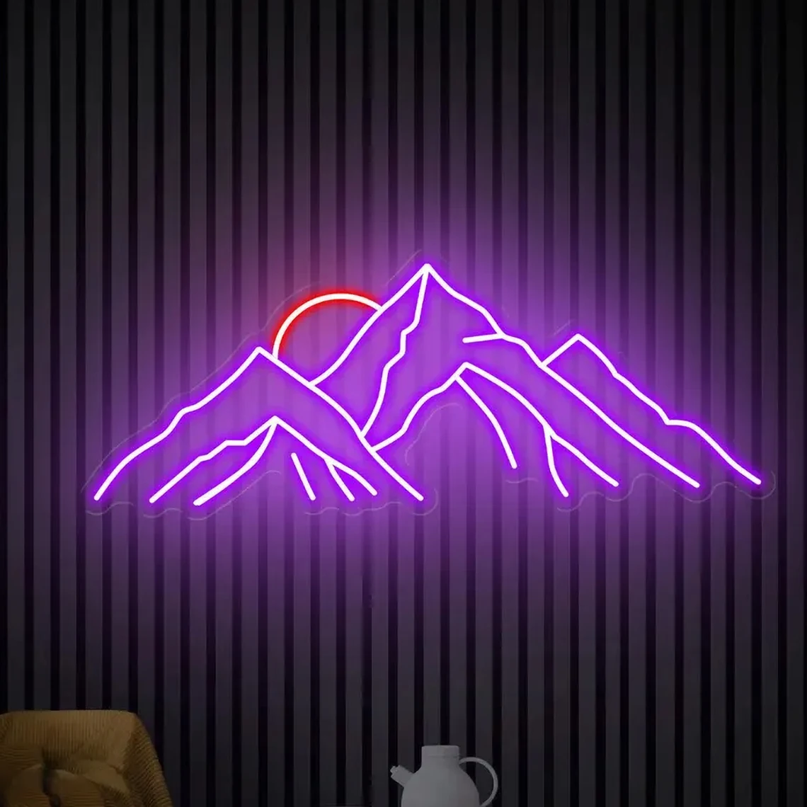 Неоновая вывеска с изображением гор заката восхода солнца настенное искусство