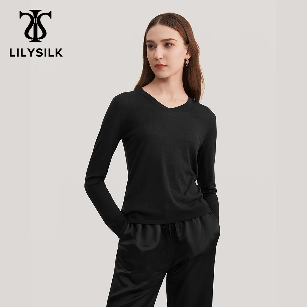 

Женская шелковая трикотажная футболка LILYSILK, базовый топ с V-образным вырезом, супермягкая одежда, осень 2022