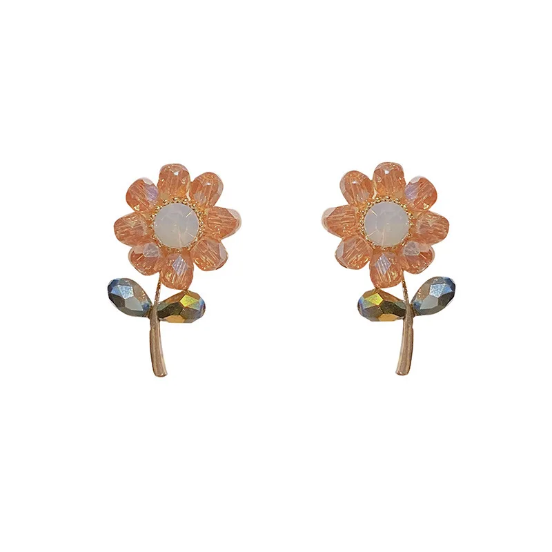 Новые корейские милые серьги-гвоздики с цветами и кристаллами для женщин