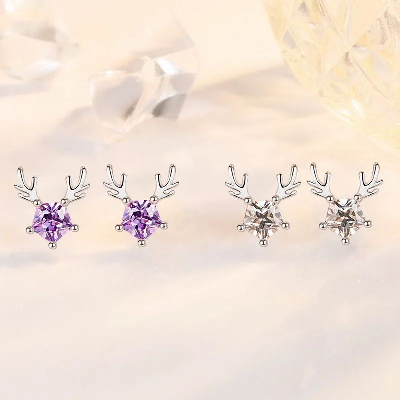 Симпатичные циркониевые рождественские серьги-гвоздики с оленем для женщин и