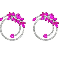 2022 round geometric rhinestone flower earrings for woman banquet show jewelry