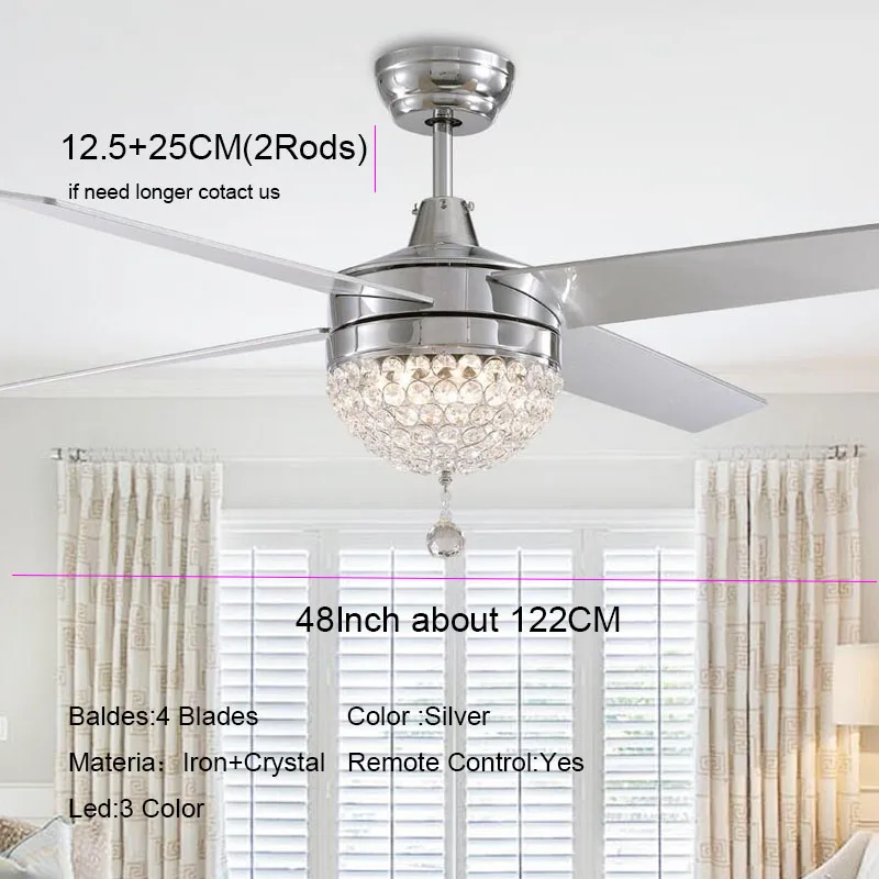 Роскошные Серебристые Хрустальные потолочные вентиляторы 48 дюймов светильник 110