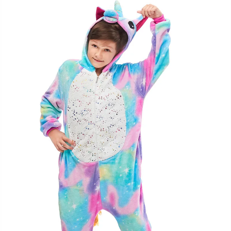 Family Kigurumi Pajamas Sequins Stars Rainbow Unicorn Animal Onesie Cosplay Costume Pajamas For Kids and Adults