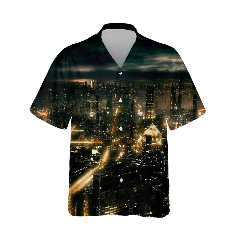 

Новые мужские Гавайские рубашки Cyberpunk с 3D-принтом темной ночи ахитория модные повседневные мужские свободные топы большого размера с корот...