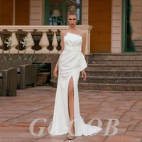 gogob simple satin wedding dress r102 sexy side split beach bridal gowns plus size cheap wedding party gowns