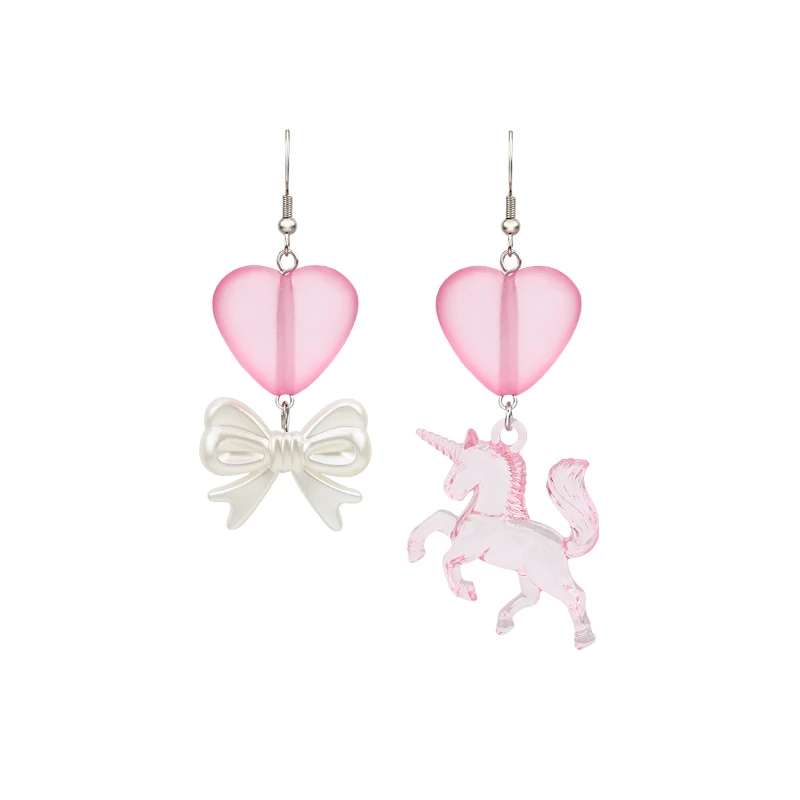 

Fantasy Pink Laser Unicorn Drop Earrings Cute Heart Bow Earrings for Women, Fairytale Style Jewelry