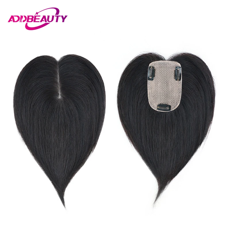 Straight Human Hair Toppers for Women F-Silk Base Toupee Virgin Human Hairpiece Clip in Human Hair Wigs Topper Natural Hairline