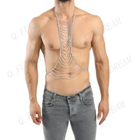 men trendy multi layers harness body chain jewelry larp viking apocalyptic armor medieval costum matching accessories silver