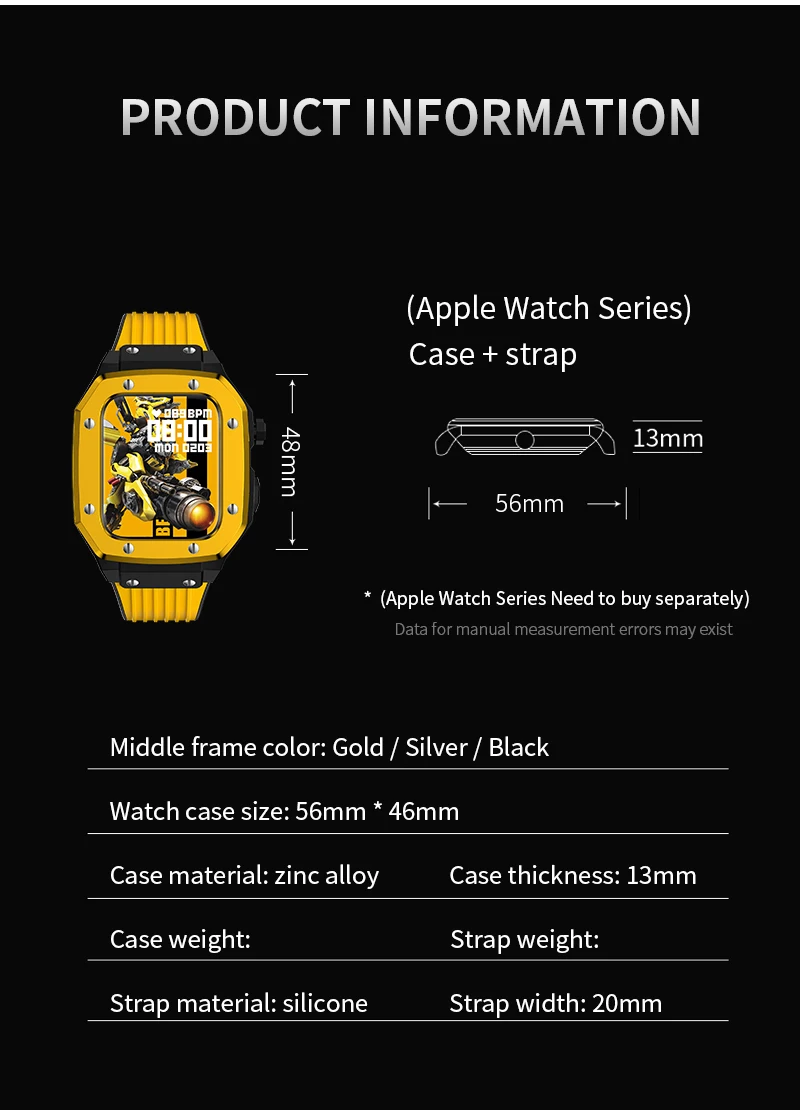 Modification Kit Metal Case+strap For Apple Watch bands Series 7 45mm Correa iWatch band 44mm