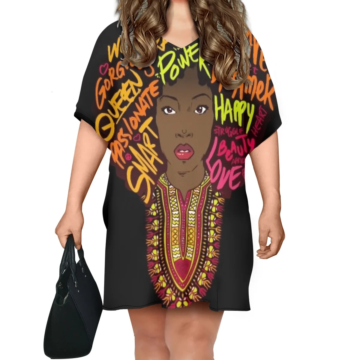 

FORUDESIGNS Beautiful Afro Black Designs Woman Dresses Female Batwing Sleeve Dress Ladies Casual Wear Loose Dres Parties