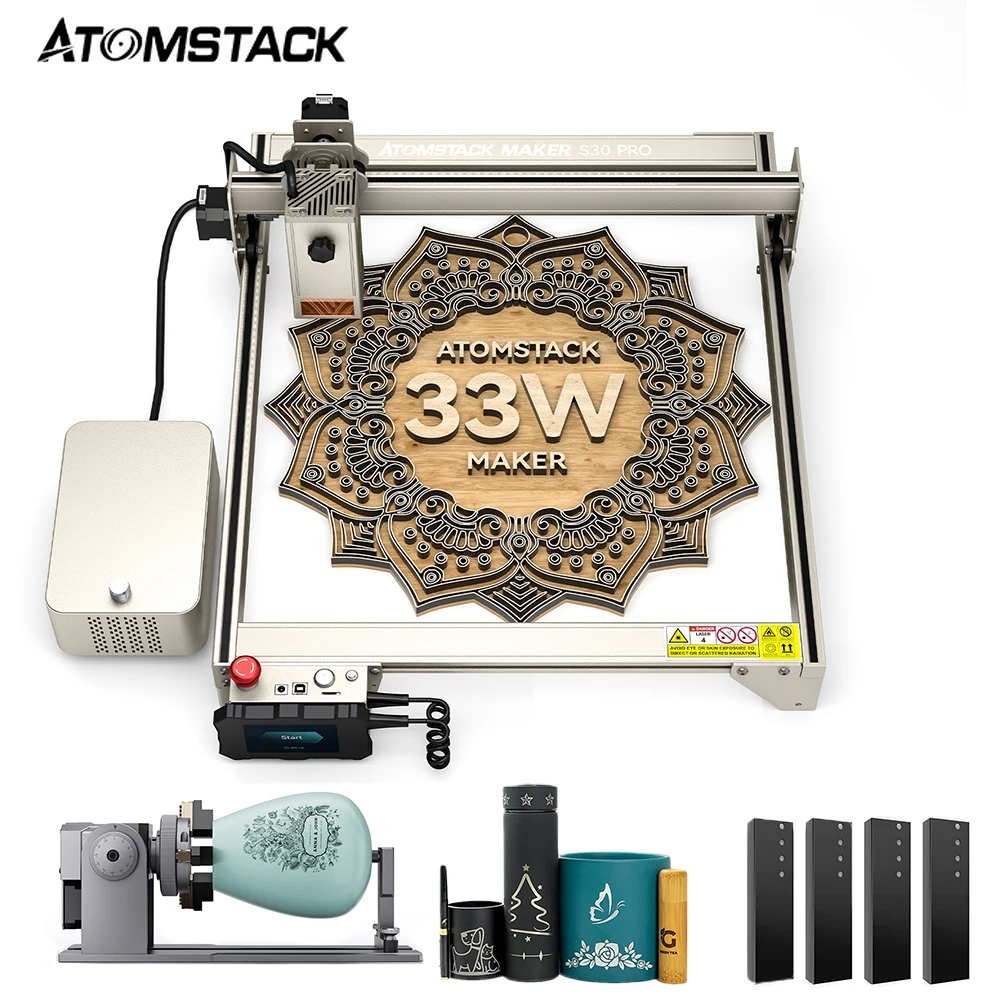 

Atomstack A30 S30 X30 Pro 160W Laser Engraving Cutting Machine Diode 33W Output Power CNC Engraver with R1 Chuck Rotary