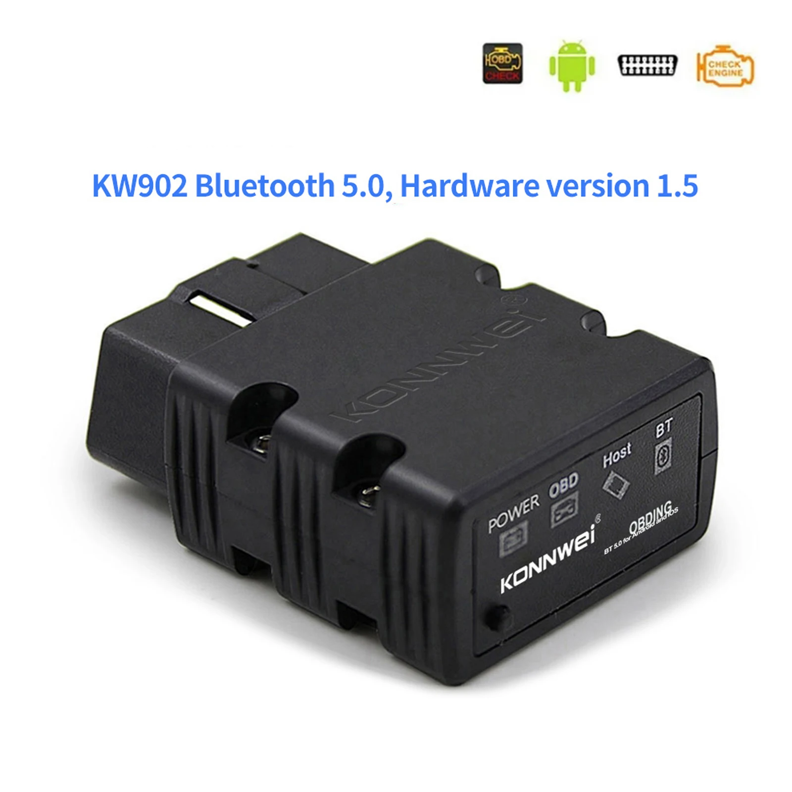 Считыватель кодов Bluetooth OBD2 для автомобилей сканер KONNWEI OBDII Android - Черный