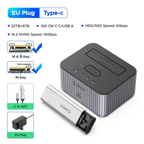 ORICO 2-Bay NVME и SATA Крестообразный автономный клон Type-C Док-станция для жесткого диска 10 Гбит/с для NVME M.2 2, 5 дюйма 3, 5 дюйма HDD/SSD ПК