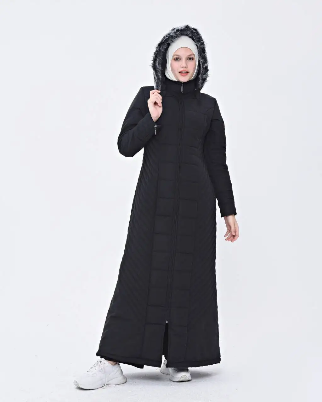 Women Long Topcoat for Winter, Rainproof Fiber Lined Microfiber Fabric,Hidden Pocket on the Side, Removable Hood,Zippered Front