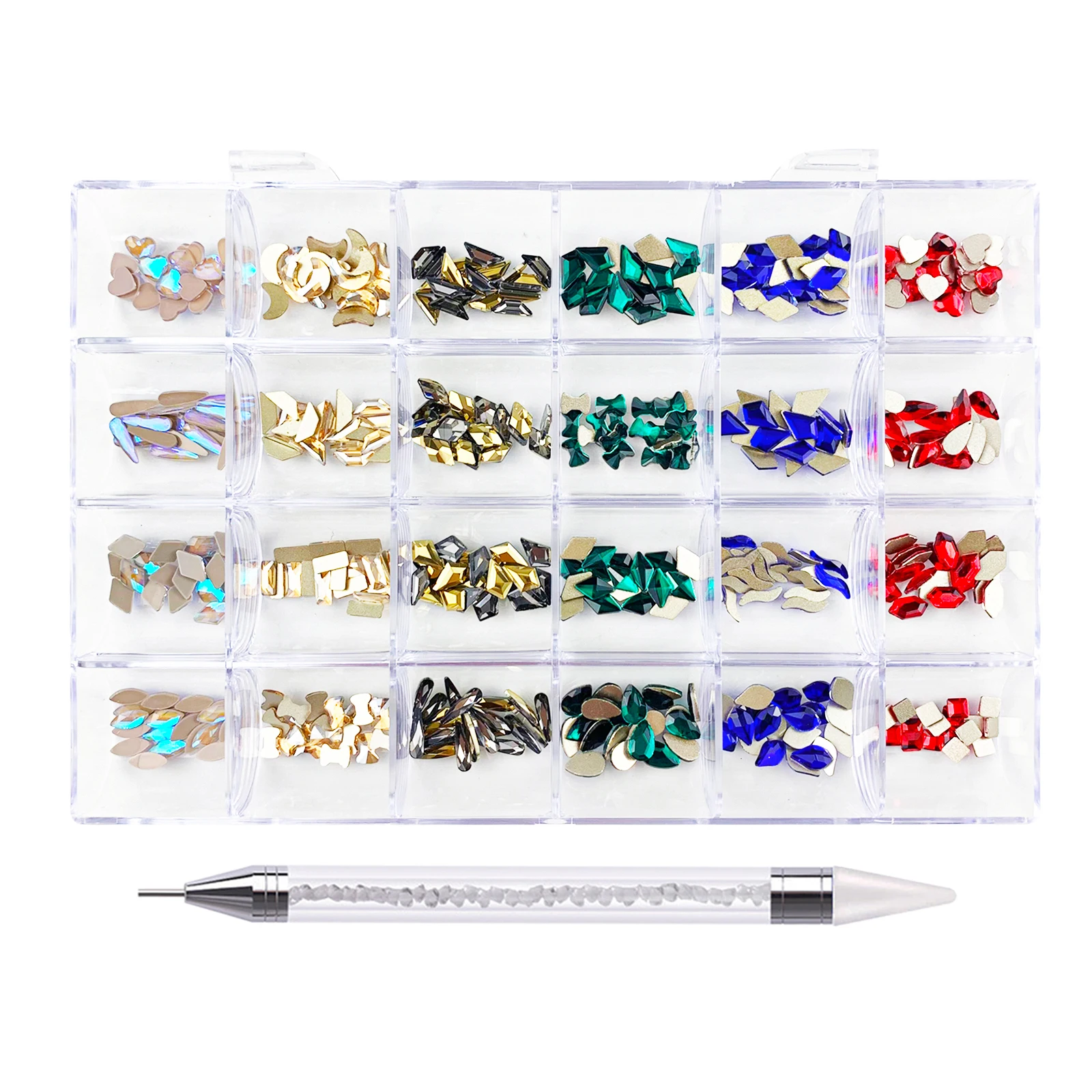 

480Psc Nail Art Rhinestone Set Multi Shape Crystal Flatback Non Hotfix Glass Diamond Red Fancy Nail Decoration