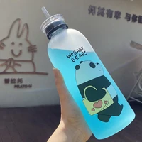 bottles water 1l bear panda cup cartoon bottle water transparent straw cute withno shaker leak proof frosted protein drinkware