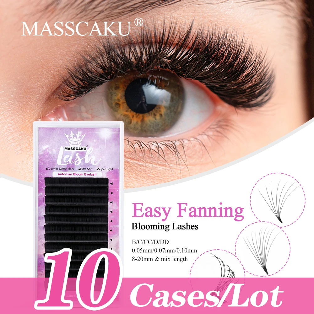 

10case/lot Hot Selling Masscaku Auto Flowering Self-Making Volume Lashes Faux Mink Individual Eyelash Blooming Lash Extensions