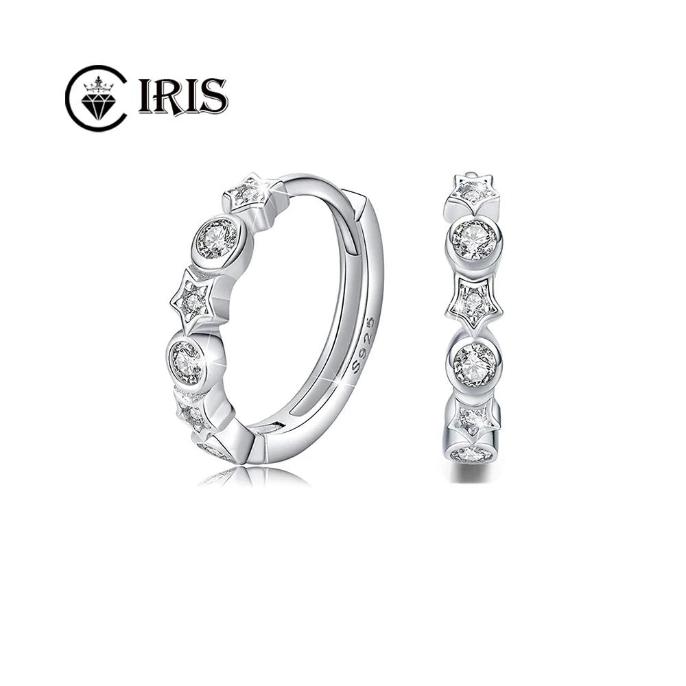 

Moissanite Hoop Earrings Pentagram Round Earrings for Women Solid 925 Sterling Silver D color Solitaire Wedding Jewelry