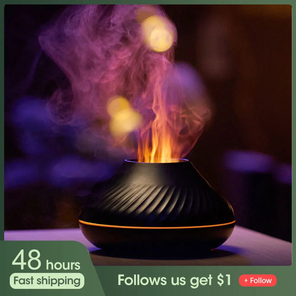 

7 Colors Changing LED Electric Air Humidifier Aromatherapy Diffuser Simulation Fire Flame Humidifier Gift for Family Friends