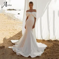 sexy off the shoulder beach mermaid wedding dress gorgeous tulle sweep train bridal gown advanced satin vestidos de novia