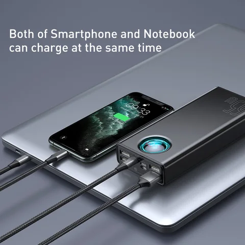 Power Bank Baseus 65W 30000mAh PD Быстрая Зарядка FCP SCP Портативное Внешнее Зарядное Устройство Для Смартфонов Ноутбуков
