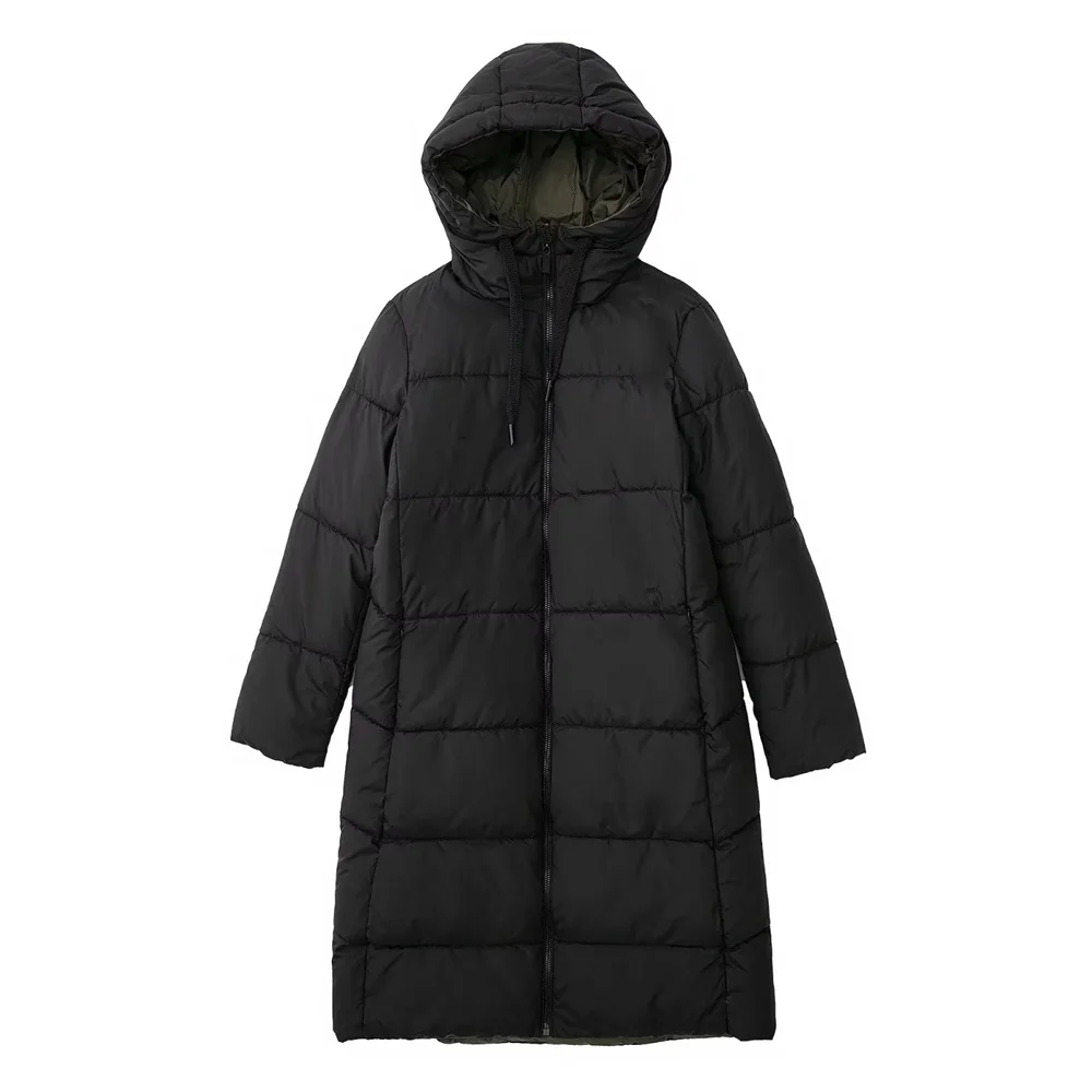 

PB&ZA 2022 Winter New Women's Clothing Solid Color Warm Reversible Long Zipper Cardigan Hooded Cotton Coat Coat 8073228