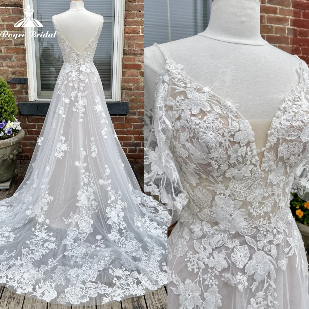 

Summer Lace Wedding Dresses Straps A-Line Bridal Gowns Backless Appliques Boho Bride Dress Vestidos De Noiva Roycebridal