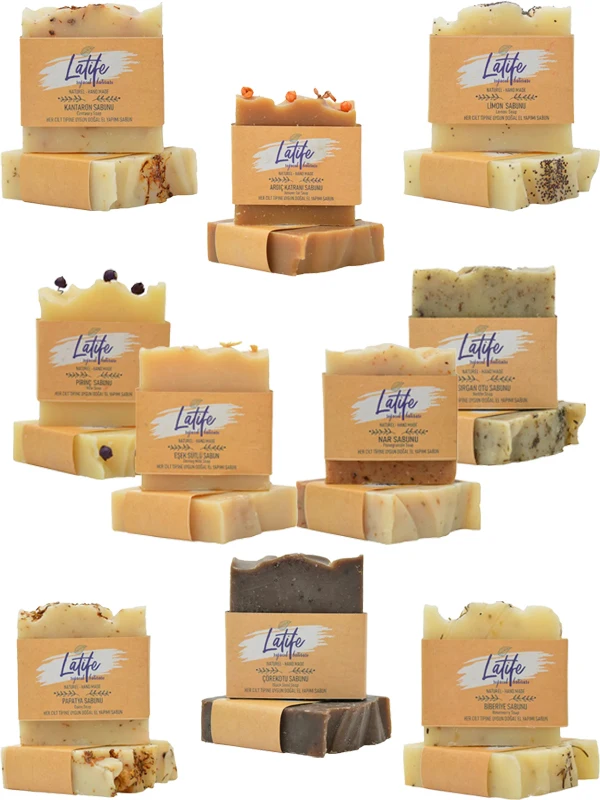 Natural Handmade Soap Set - 100% Handmade Soaps with Different Materials - 10 Pieces