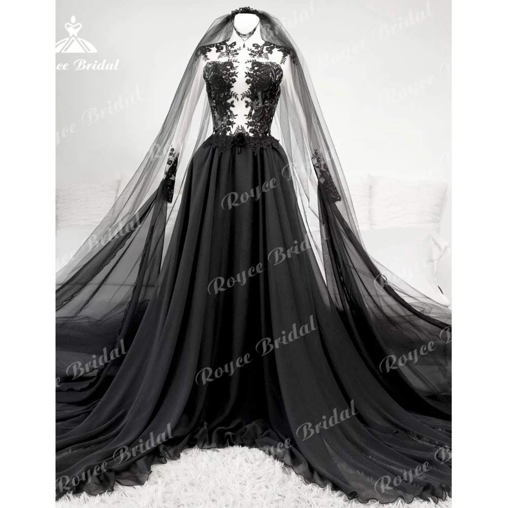 Женское платье с длинными рукавами готическое черное трапециевидной формы