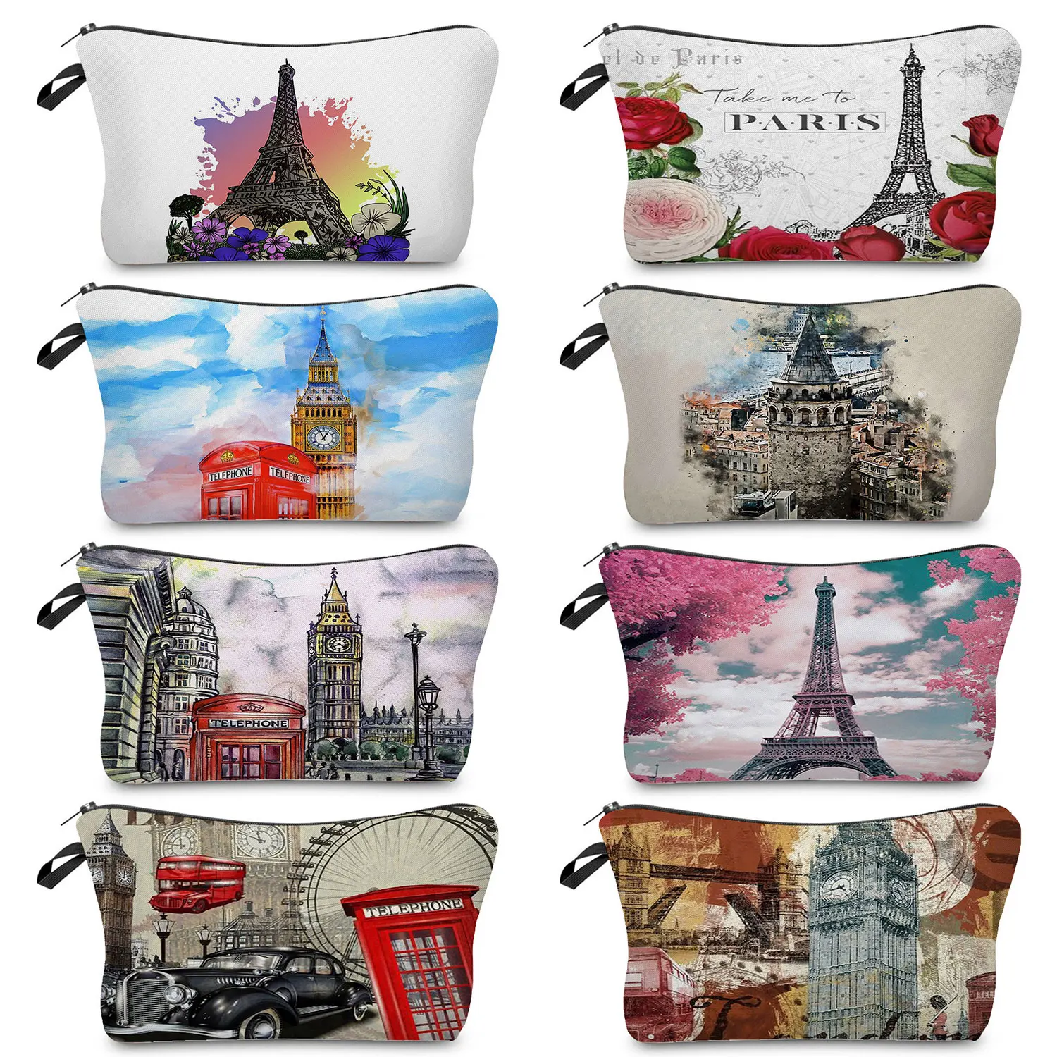 

Organizer Cosmetic Bags Travel Female School Teacher Gift Casual Ladies Eiffel Tower Printed Women Makeup Bag Mini Toiletry Bag