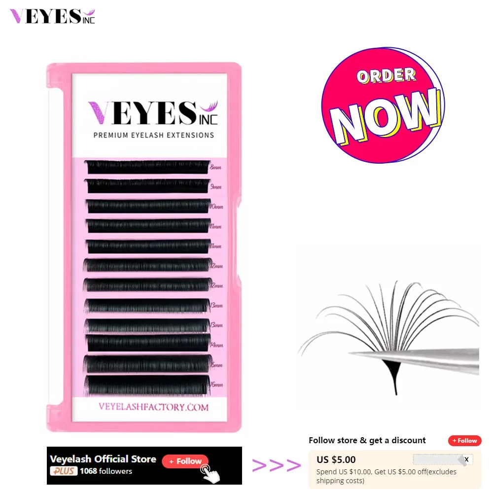 Фото Ресницы Veyes Inc для наращивания, легкие китайские Объемные Накладные ресницы с кудрявым объемом, автоматический Цветущий макияж, для красоты №1