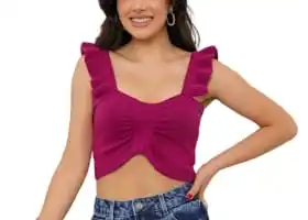 Женская трикотажная укороченная Блузка с оборками на шее