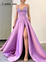 bbonlinedress luxury evening party dress for women sexy high waist spaghetti strap v neck prom gown backless split slit dresses